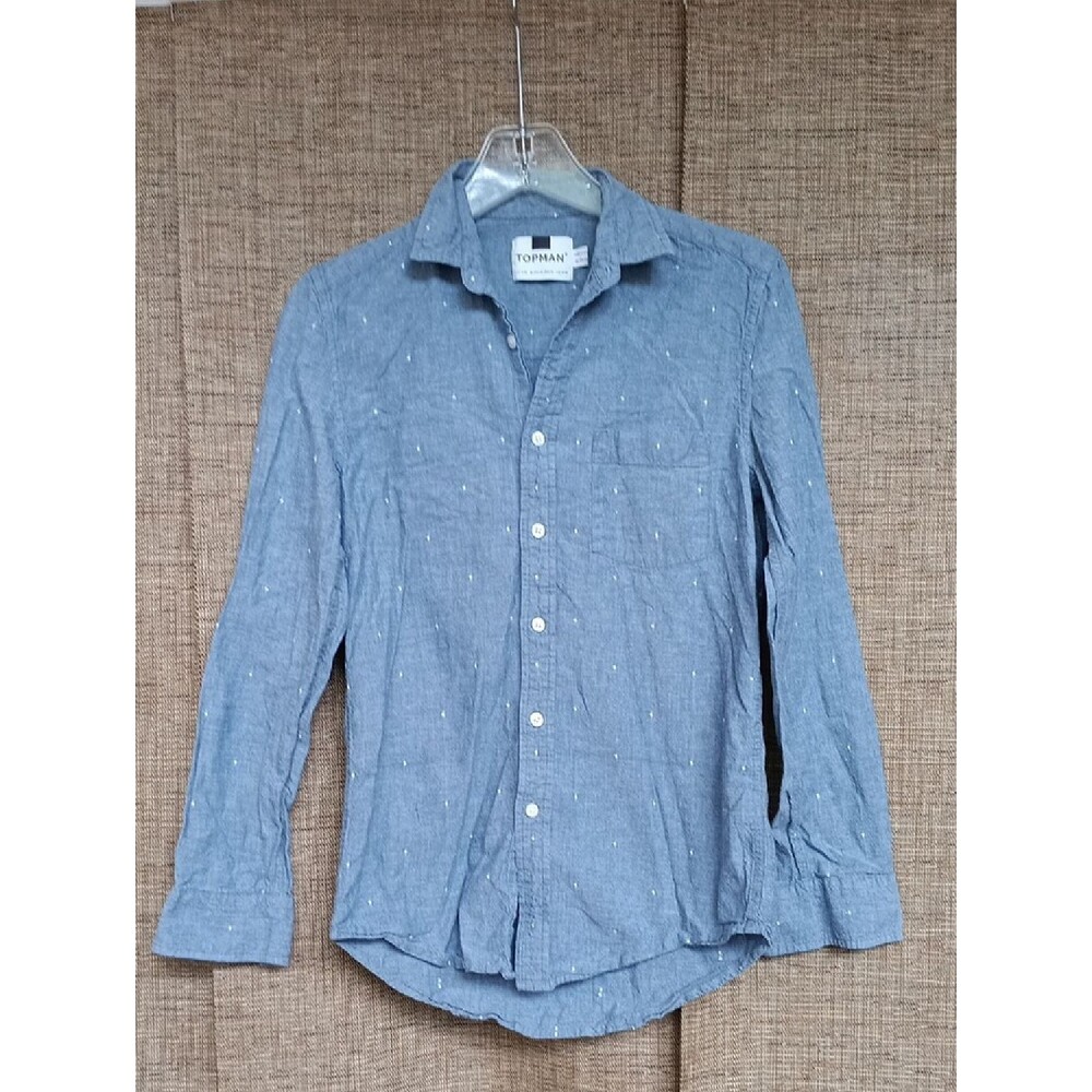 Topman Light Blue Long-Sleeve Cotton Button-Down Shirt Size XSS